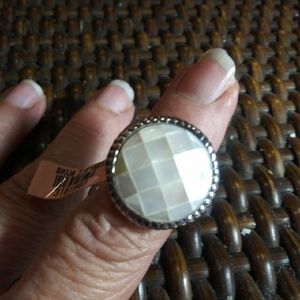 LARGE ROUND MOTHER OF PEARL FACETED STAINLESS STEE